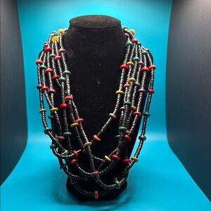 Red and Yellow Multi-Strand Beaded Necklace